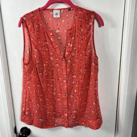 Cabi Coral Pintuck Sleeveless Sheer Floral Buttondown Blouse - Picture 1 of 6